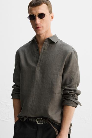 100% LINEN POLO SHIRT LIMITED EDITION - Brown / Taupe by Zara - Image 4