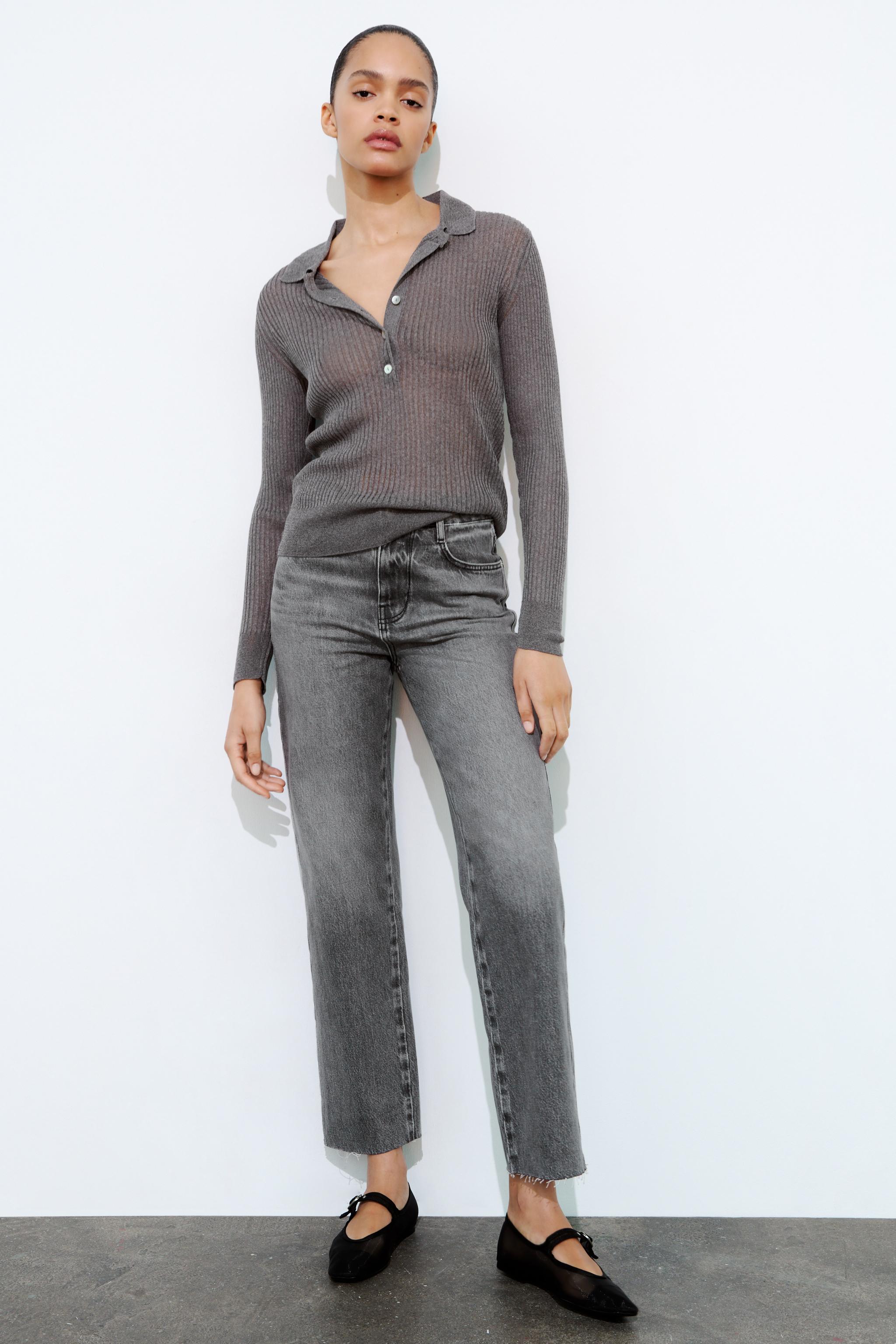 Z1975 STRAIGHT HIGH-WAIST CROPPED JEANS - Grey | ZARA Hungary / Magyarország