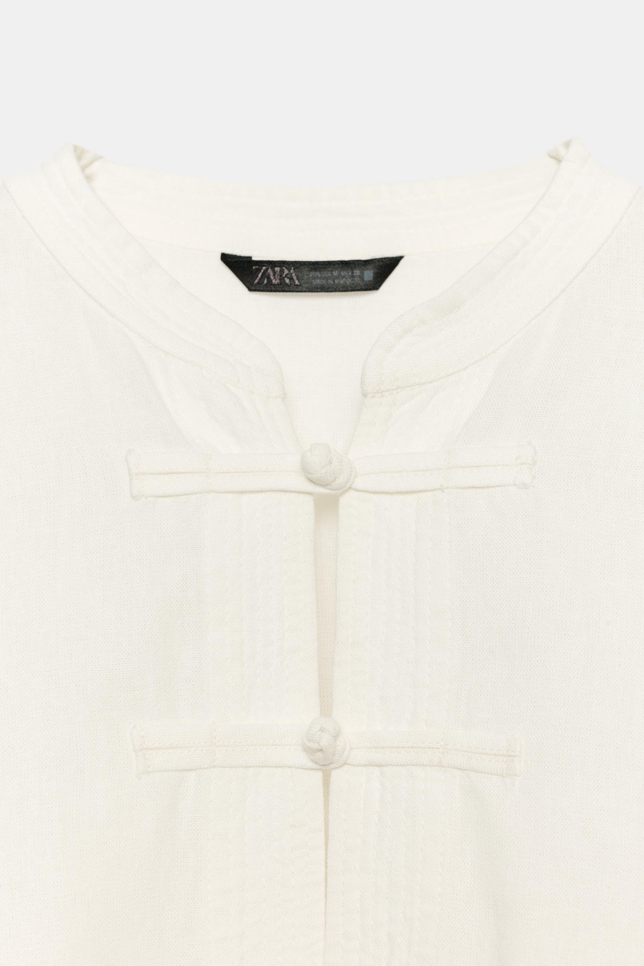 Женские рубашки Zara LINEN OVERSIZED SHIRT WITH FROG FASTENING — фото 10