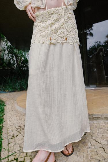 COMBINED CROCHET MIDI SKIRT - Ecru by Zara
