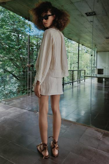 JUPE-PANTALON À NŒUD ET DENTELLE - Beige clair de Zara - Image 3