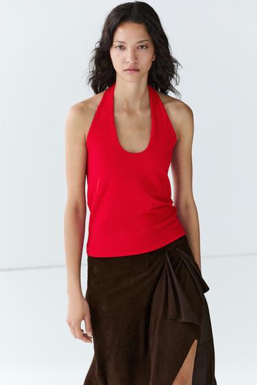 Top halter mezcla algodón modal - Rojo de Zara