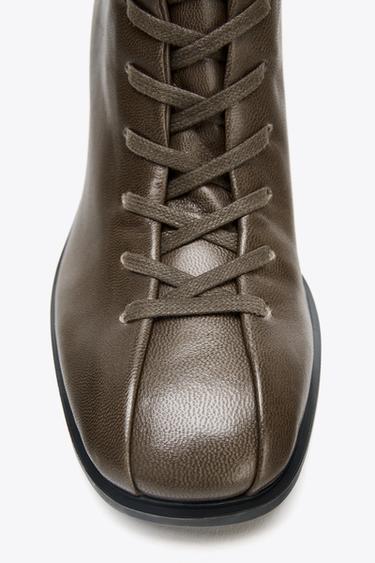 LEATHER LACE-UP ANKLE BOOTS - Taupe Grey by Zara - Image 7