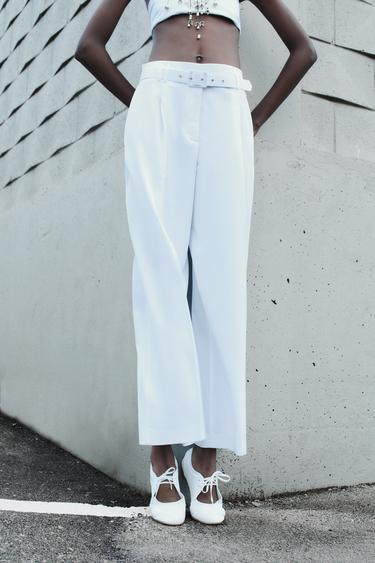 TROUSERS WITH BELT AND DARTS - White by Zara