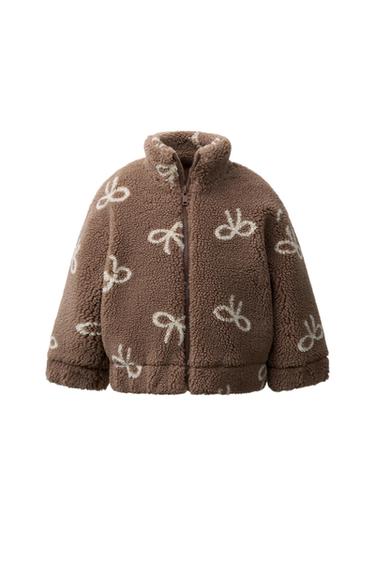 FAUX SHEARLING JACKET WITH BOWS - Brown by Zara - Image 0