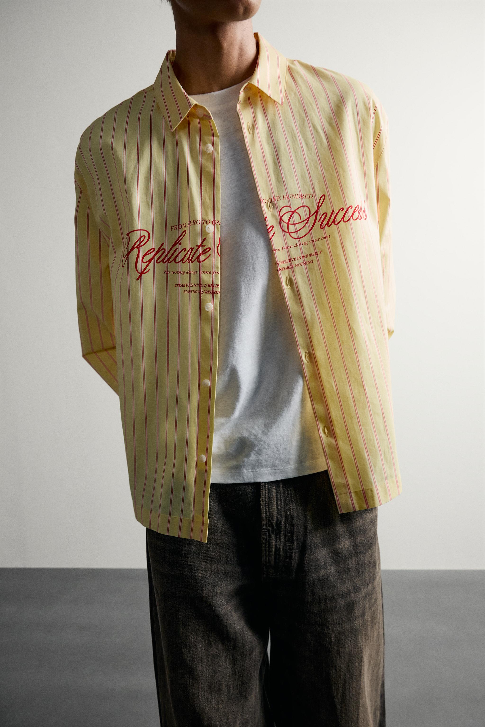 CHEMISE BOXY FIT RAYURES ET INSCRIPTION