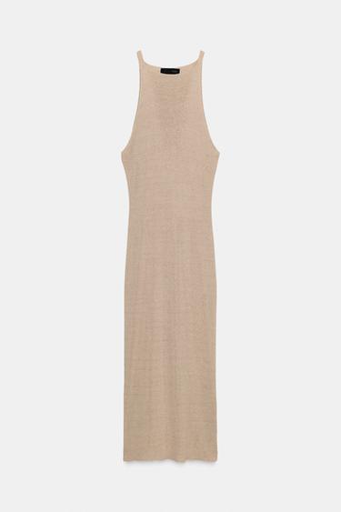 Zara HALTER KNIT DRESS - Light beige