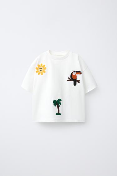 CROCHET PATCH T-SHIRT - Oyster-white by Zara