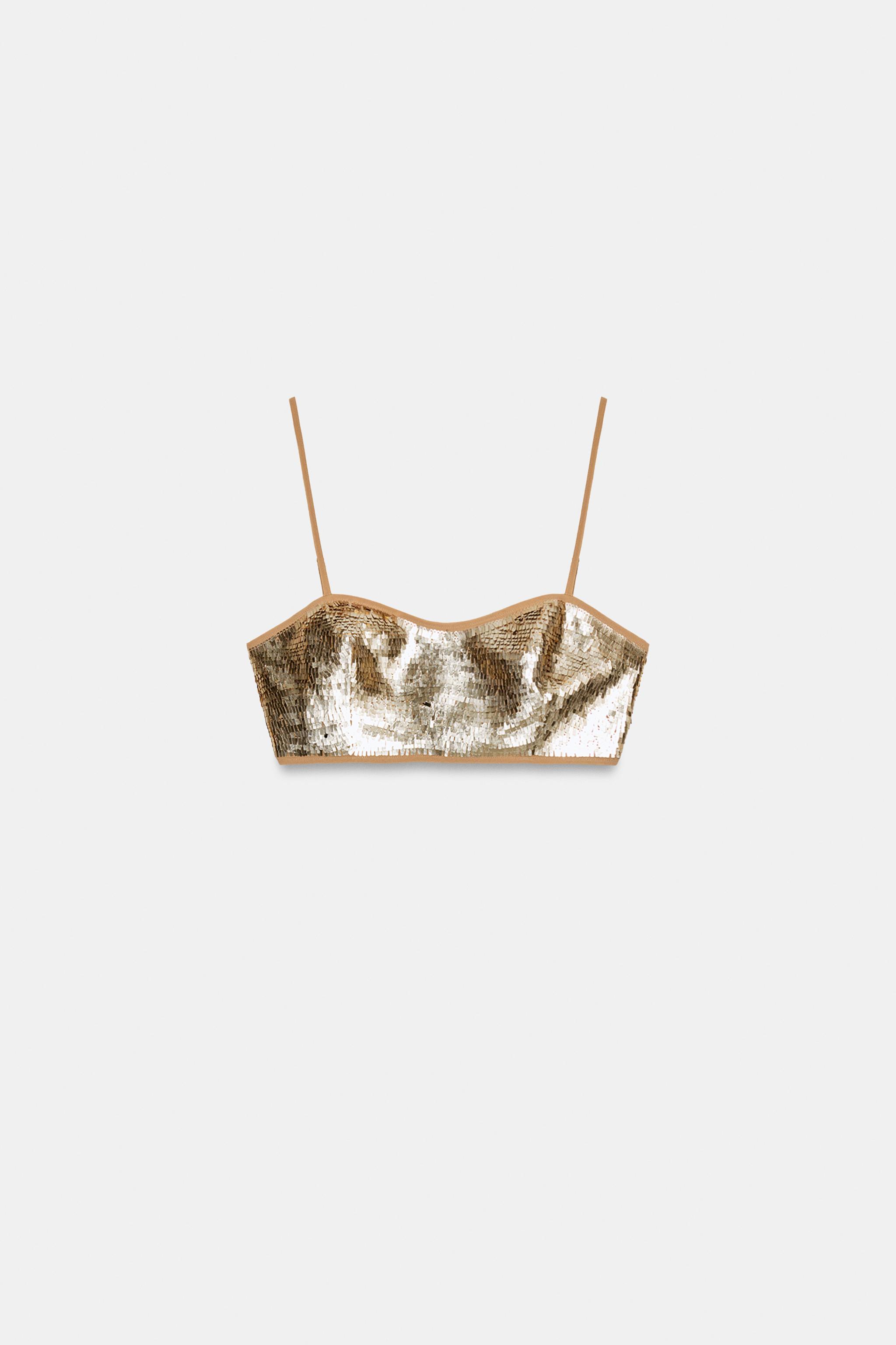 Женские рубашки Zara SEQUIN CROP TOP — фото 4