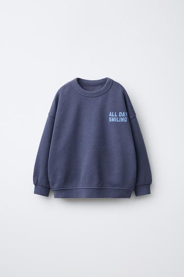 Zaras SWEATSHIRT MED TEXTTRYCK - Blå medel