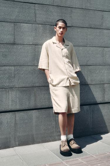 Zara 運動風紋理短褲 - 裸色