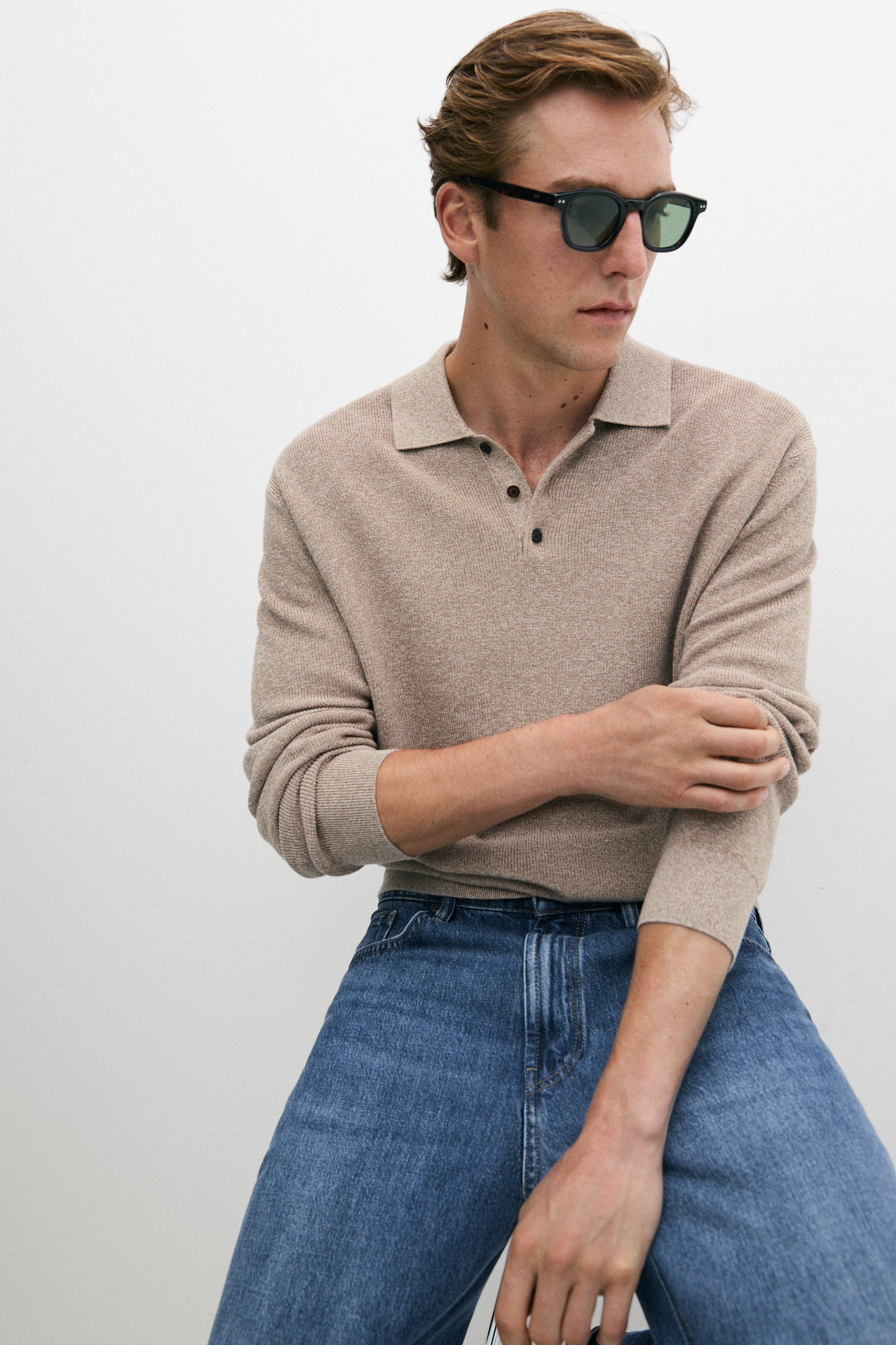 Pull polo en maille moulinée 100 % coton
