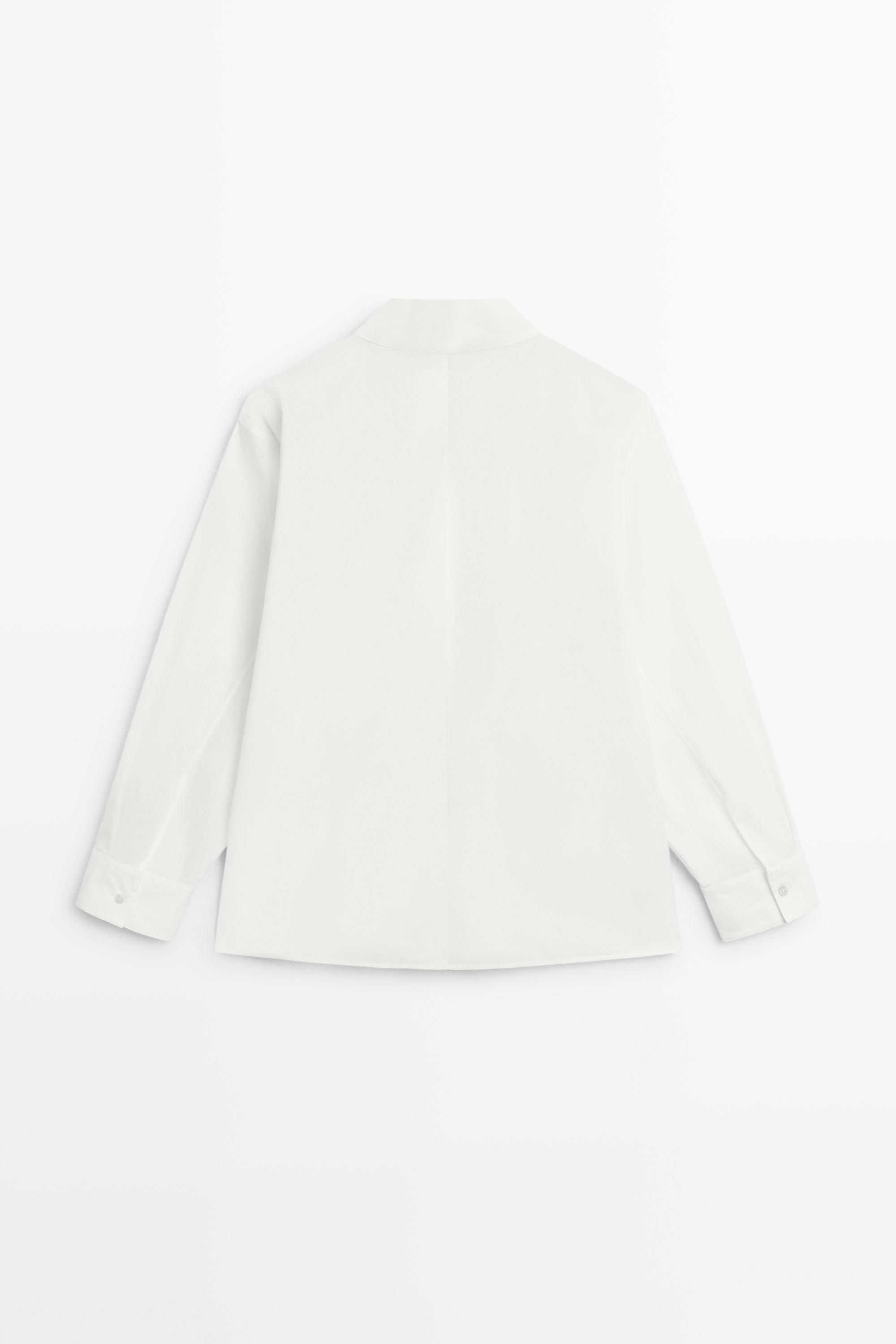 Chemise en popeline à col montant, poche daim
