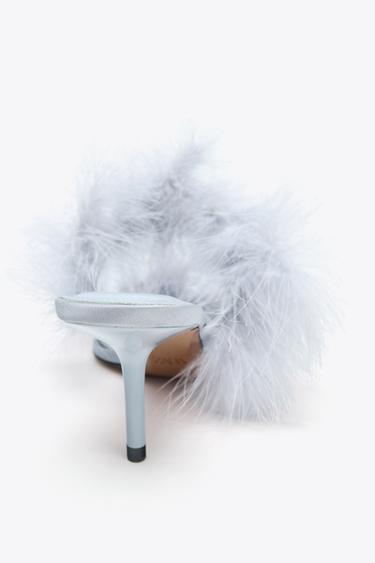 FEATHER HEELED SANDALS - Sky Blue by Zara - Image 4