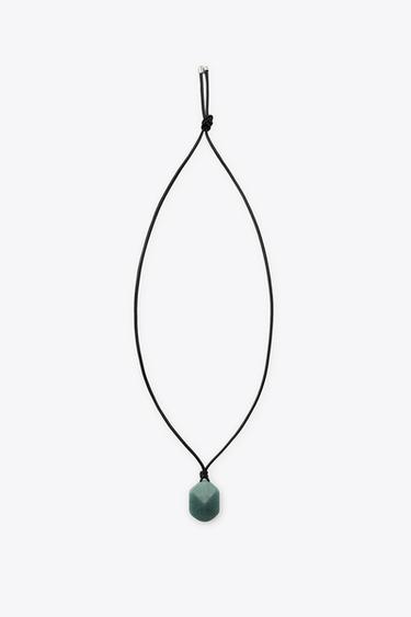 LEATHER CORD STONE NECKLACE - Green / Blue by Zara