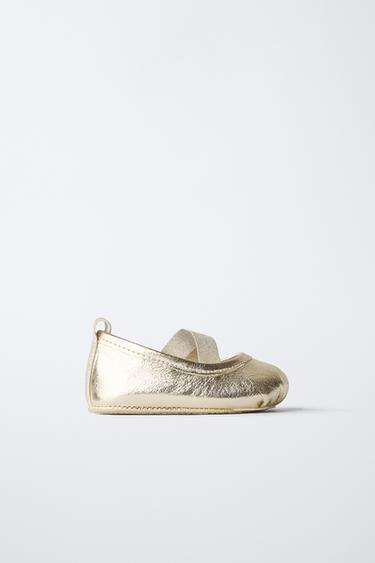 LEATHER BALLET FLATS - Gold by Zara
