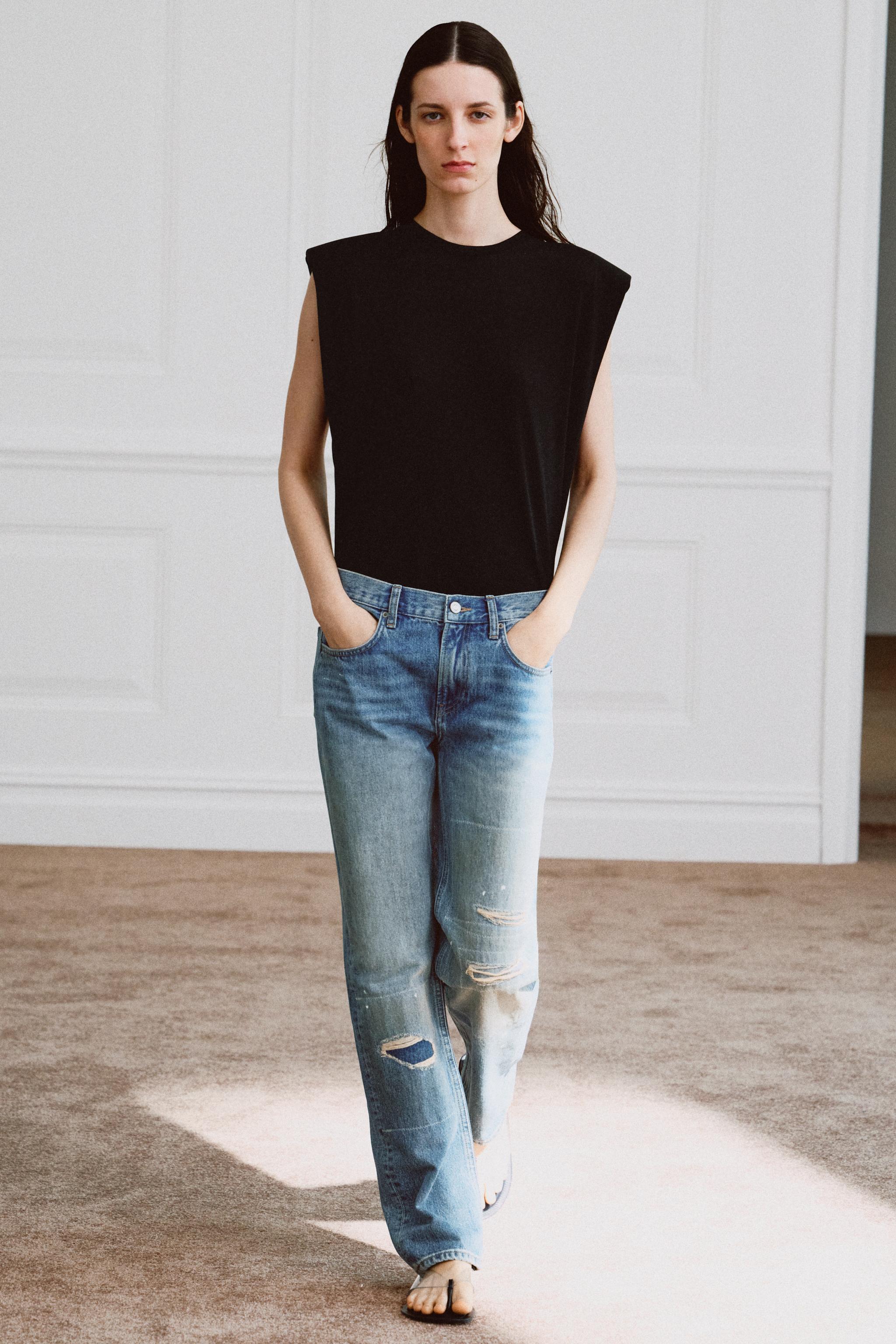Springページ ZW COLLECTION MID-WAIST RIPPED STRAIGHT-LEG JEANS - Blue | ZARA