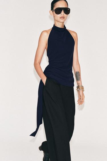 HALTER NECK TOP — Navy blue 1