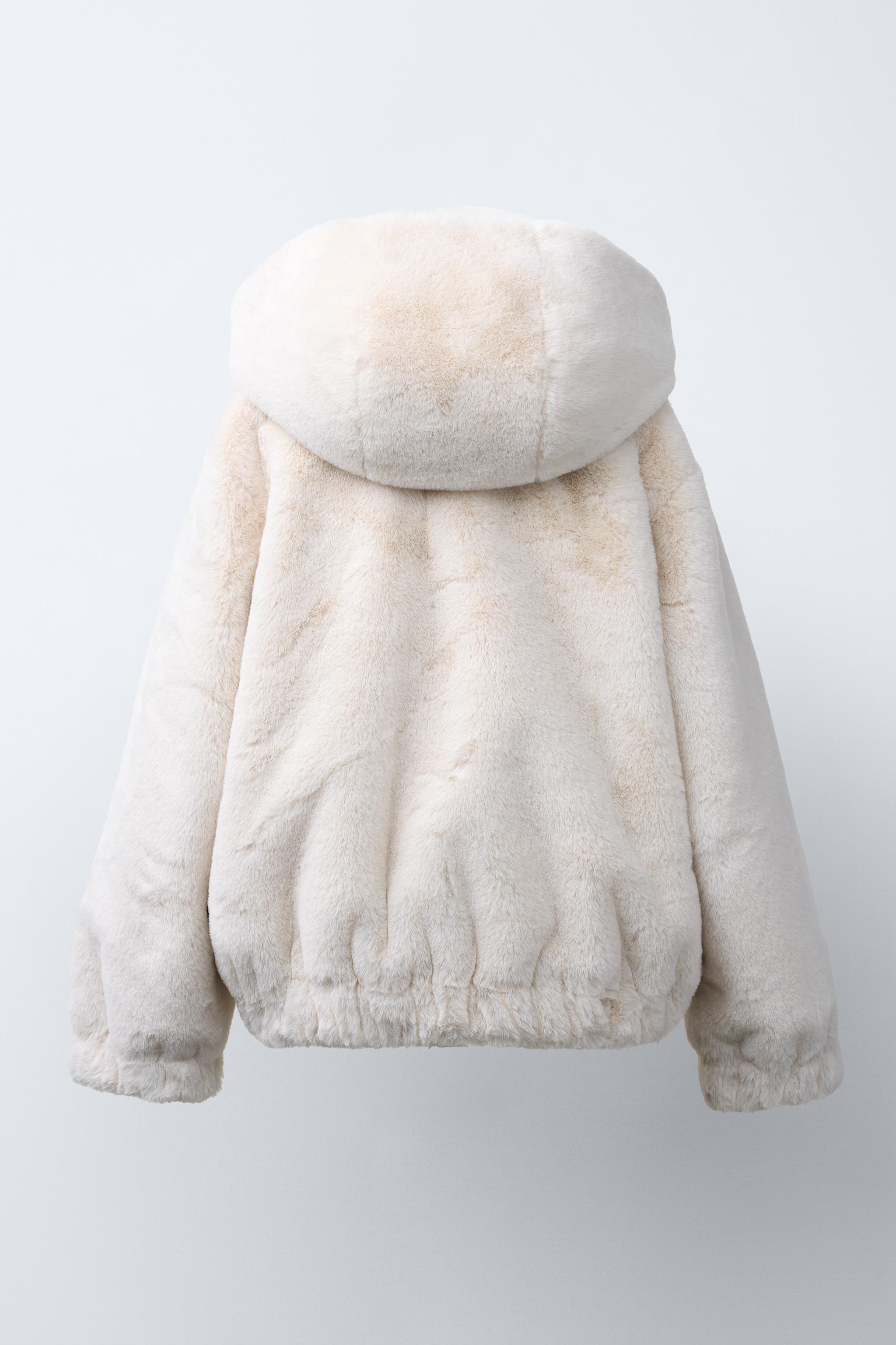 FAUX FUR HOODED JACKET - Ecru | ZARA United States