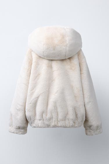VESTE EFFET FOURRURE CAPUCHE - Écru de Zara - Image 3