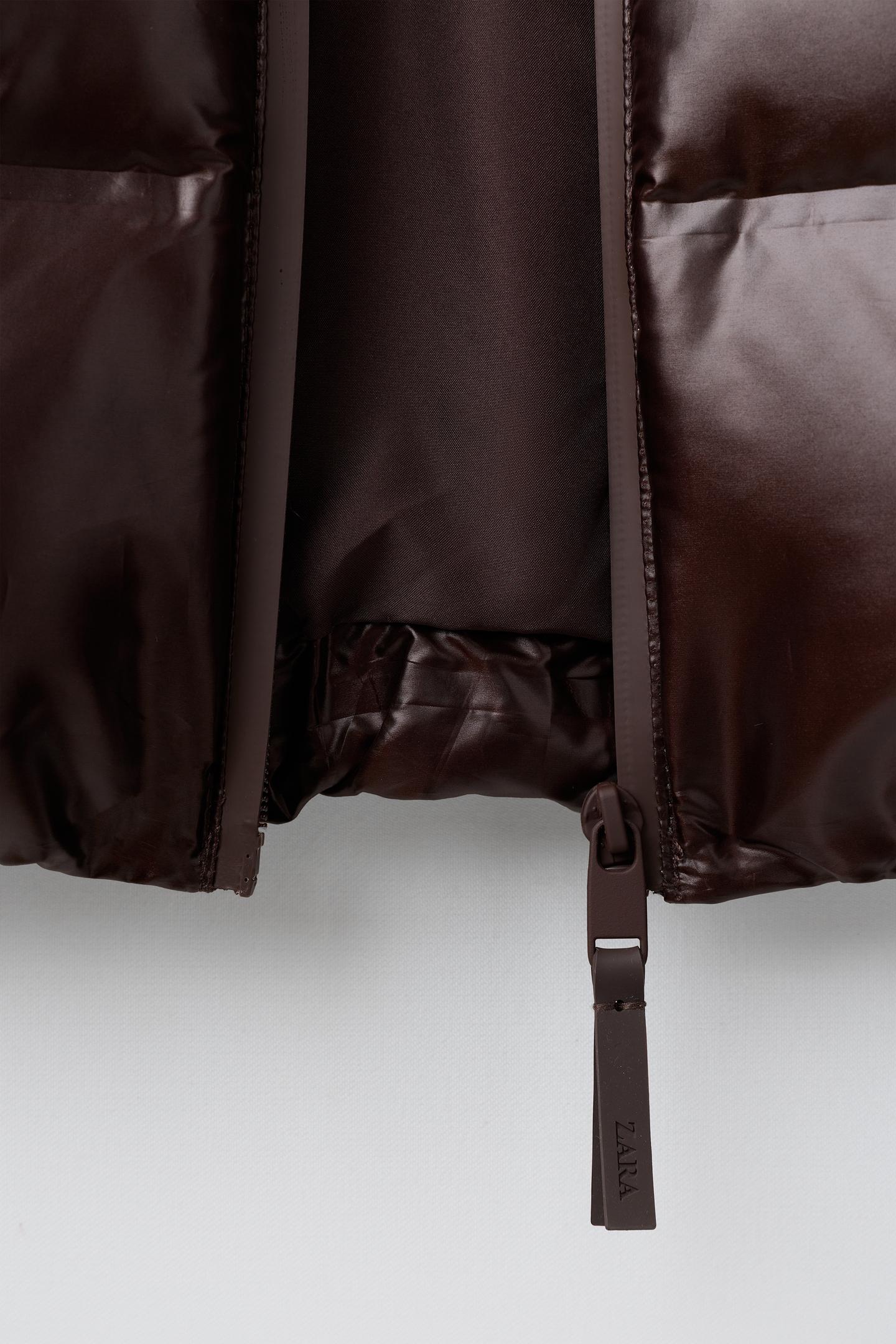 Детская куртка Zara 50/50 Down and Feather Long Technical Puffer, цвет: Коричневый — фото 8