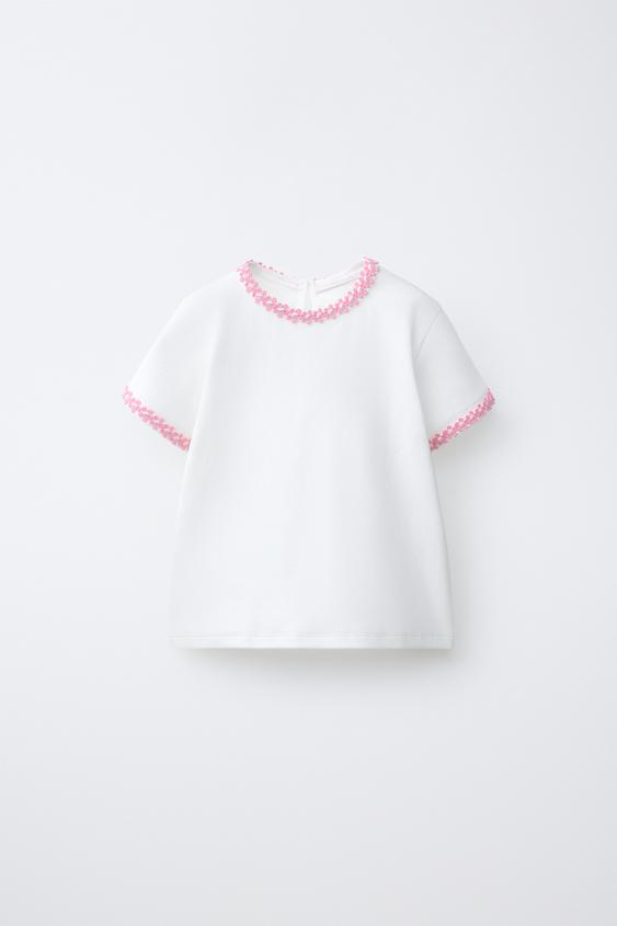 CAMISETA FLORES - Rosa / Blanco de Zara - Imagen 0
