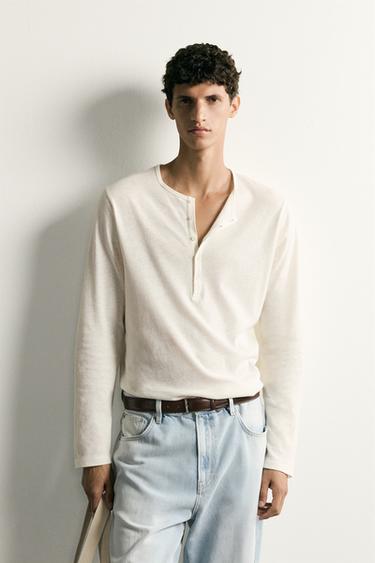 POLO REGULAR FIT ALGODÓN - LINO - Blanco roto de Zara