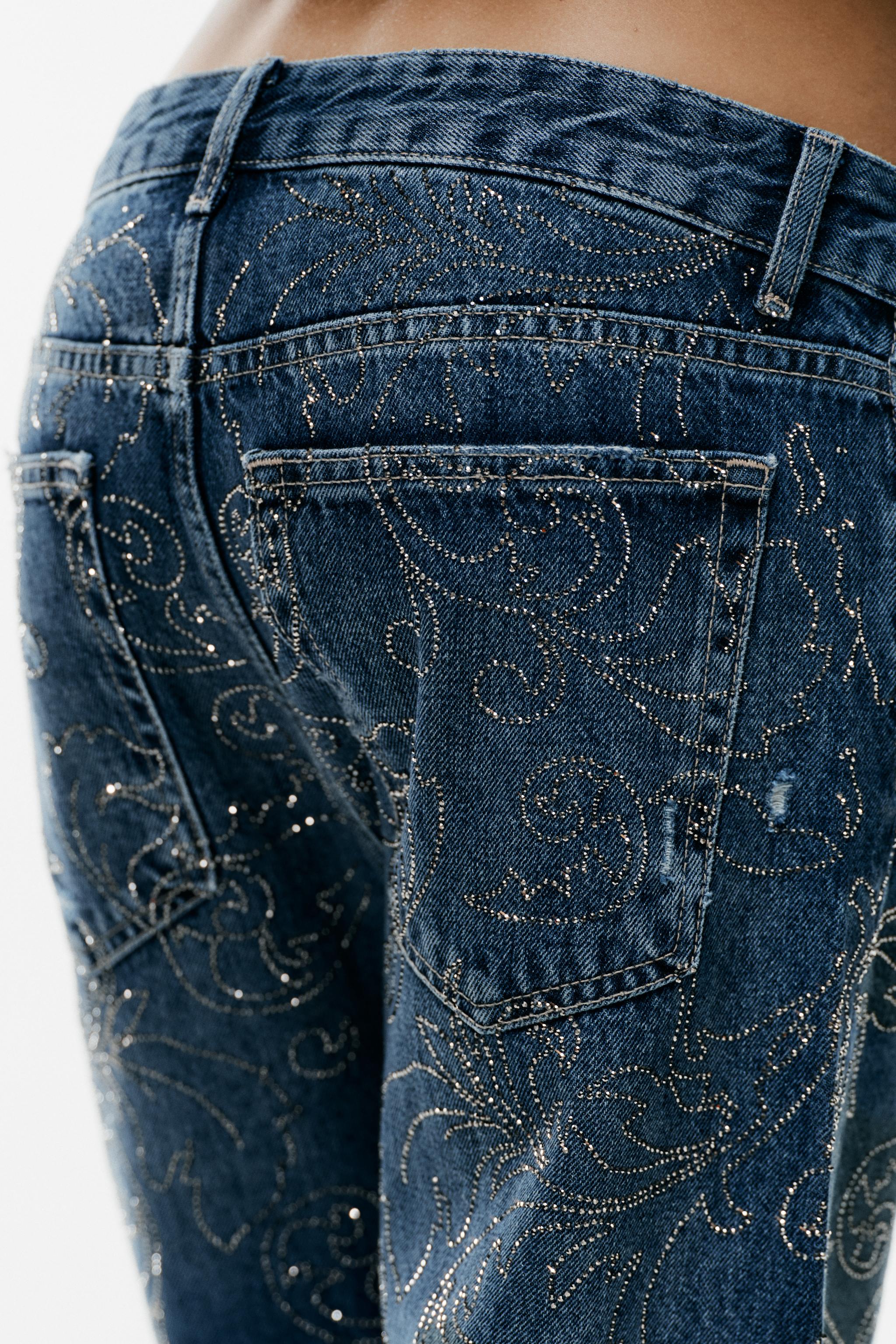 MID-RISE BAGGY RHINESTONE JEANS