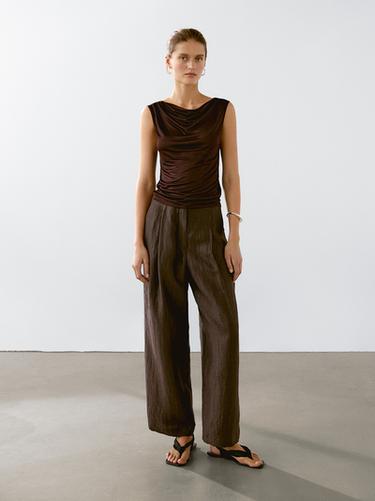 Zara Flowing linen blend trousers with darts - Eggplant - Image 0