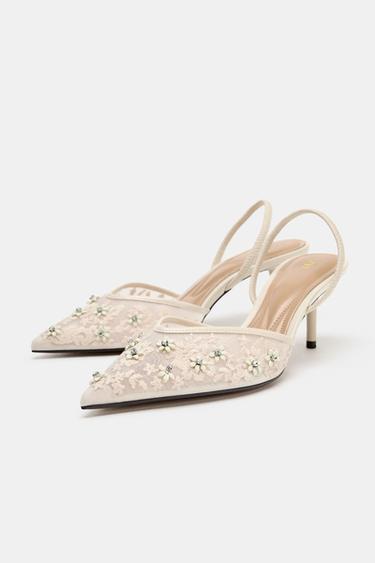 CHAUSSURES À TALONS EN MESH AVEC FANTAISIE - Blanc de Zara - Image 1