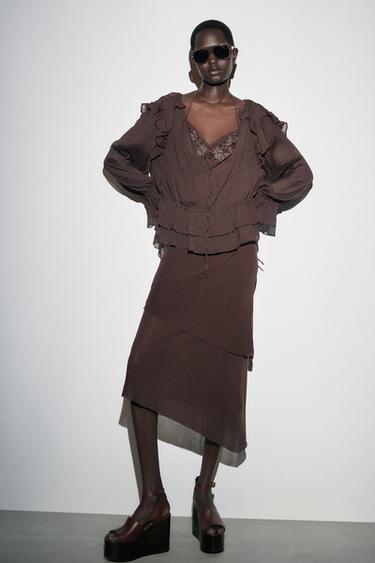 SAIA MIDI DE MALHA ASSIMÉTRICA - Marrom da Zara