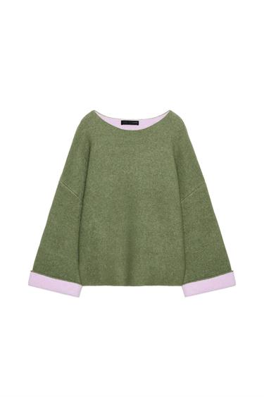 PULL EN MAILLE BIMATIÈRE - vert délavé de Zara