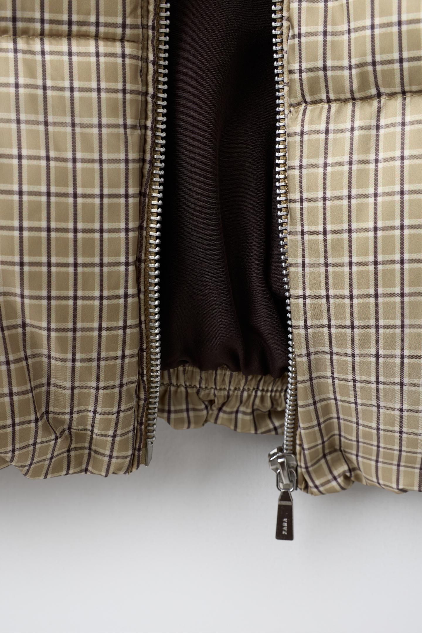 Детская куртка Zara Checked Faux Shearling Padded, цвет: Экрю / Коричневый — фото 8