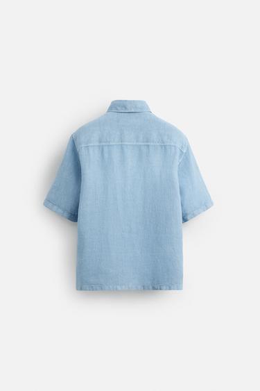 100% LINEN WASHED SHIRT - Bluish by Zara - Image 7