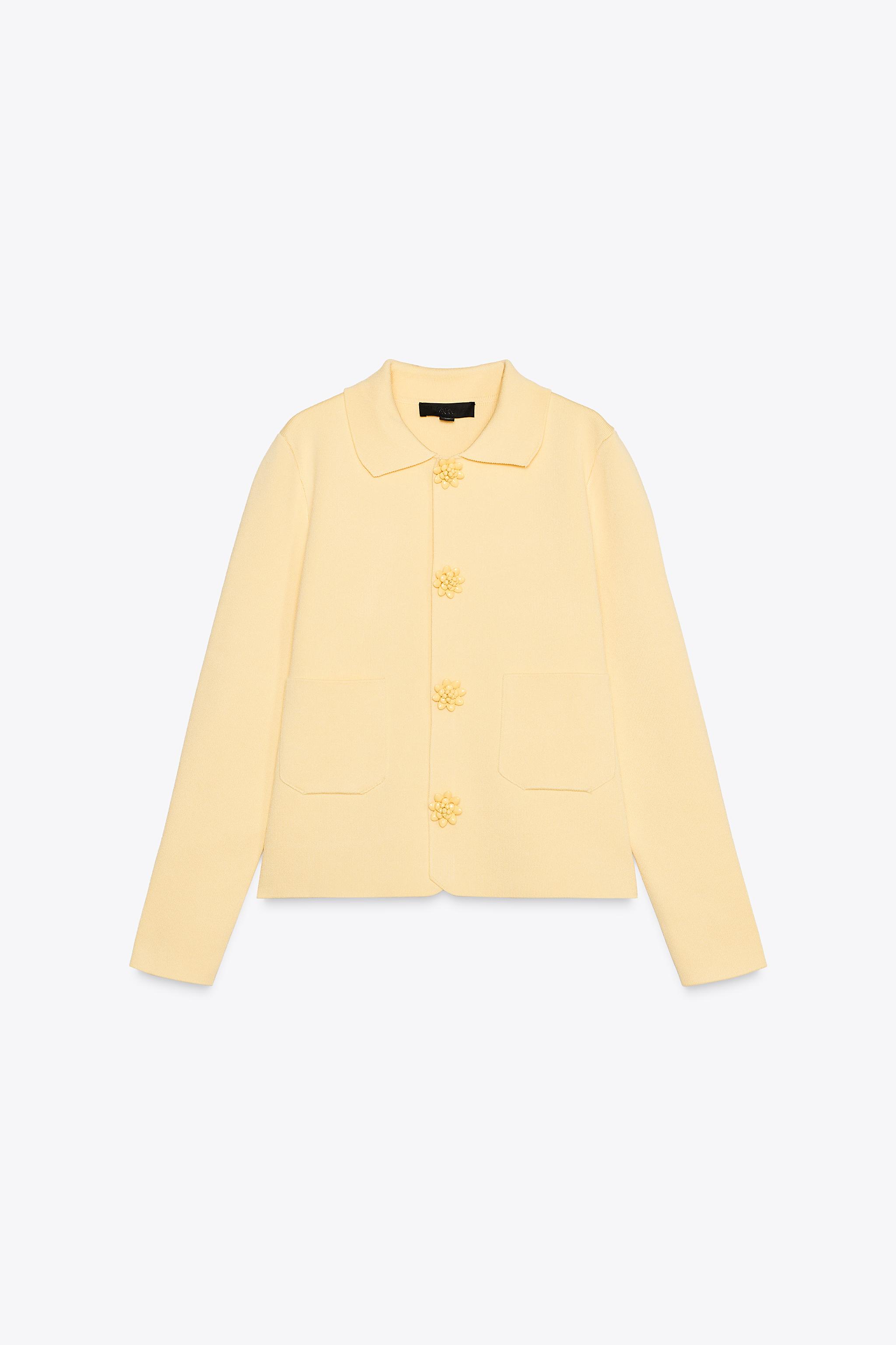 PLAIN KNIT JACKET WITH BEADED BUTTONS - Yellow | ZARA United