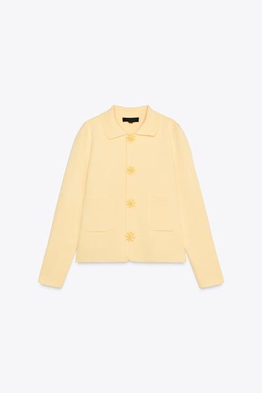 CHAQUETA PUNTO LISO BOTÓN ABALORIOS - Amarillo de Zara