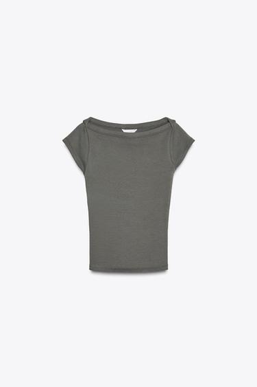 Zaras T-SHIRT MED BÅTRINGNING - Antracitgrå