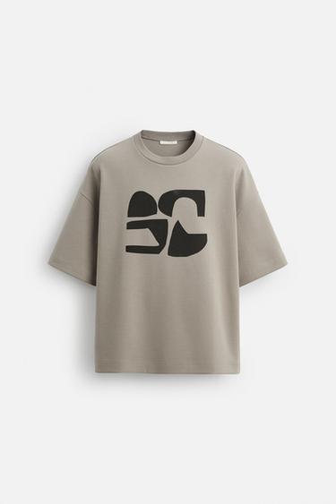 TEXTURED PRINT T-SHIRT - Stone by Zara