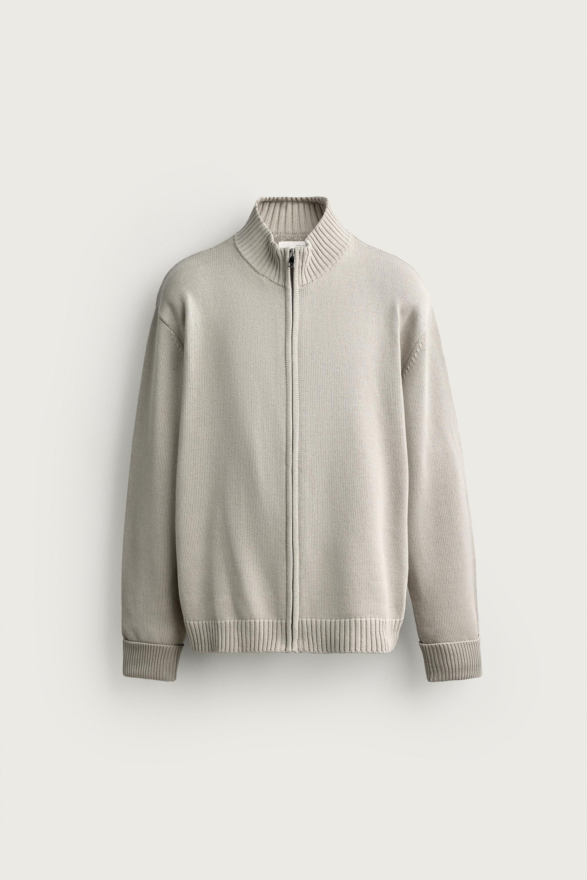ZIP-UP KNIT CARDIGAN — Stone
