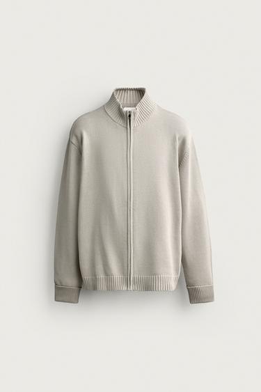 ZIP-UP KNIT CARDIGAN - Stone by Zara