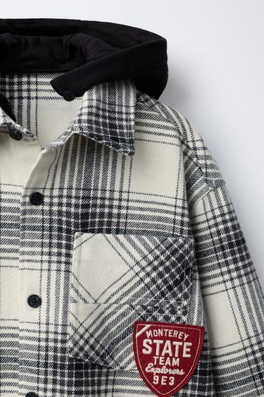 CHECK OVERSHIRT WITH DETACHABLE FLEECE HOODIE - Ecru by Zara - Image 3