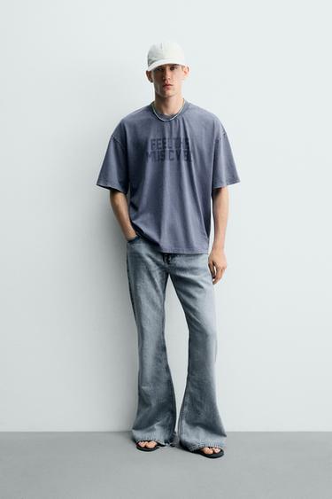 WASHED T-SHIRT WITH STUD PRINT - Blue by Zara - Image 0