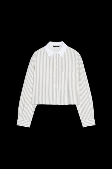 CAMISA CROP RAYAS - Crudo / Marrón de Zara - Imagen 0