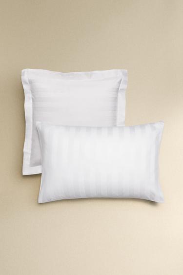 STRIPED SATEEN PILLOWCASE (500 THREAD COUNT) - White by Zara - Image 0