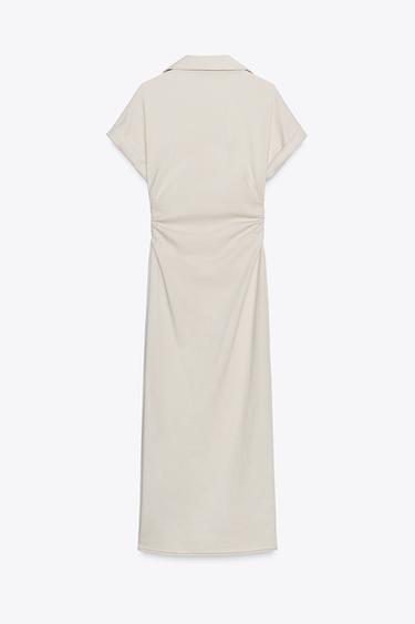 MIDI DRESS WITH GATHERED WAIST - Ecru by Zara - Image 7