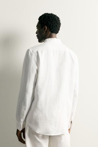 Zara 100% LINEN REGULAR FIT SHIRT - White