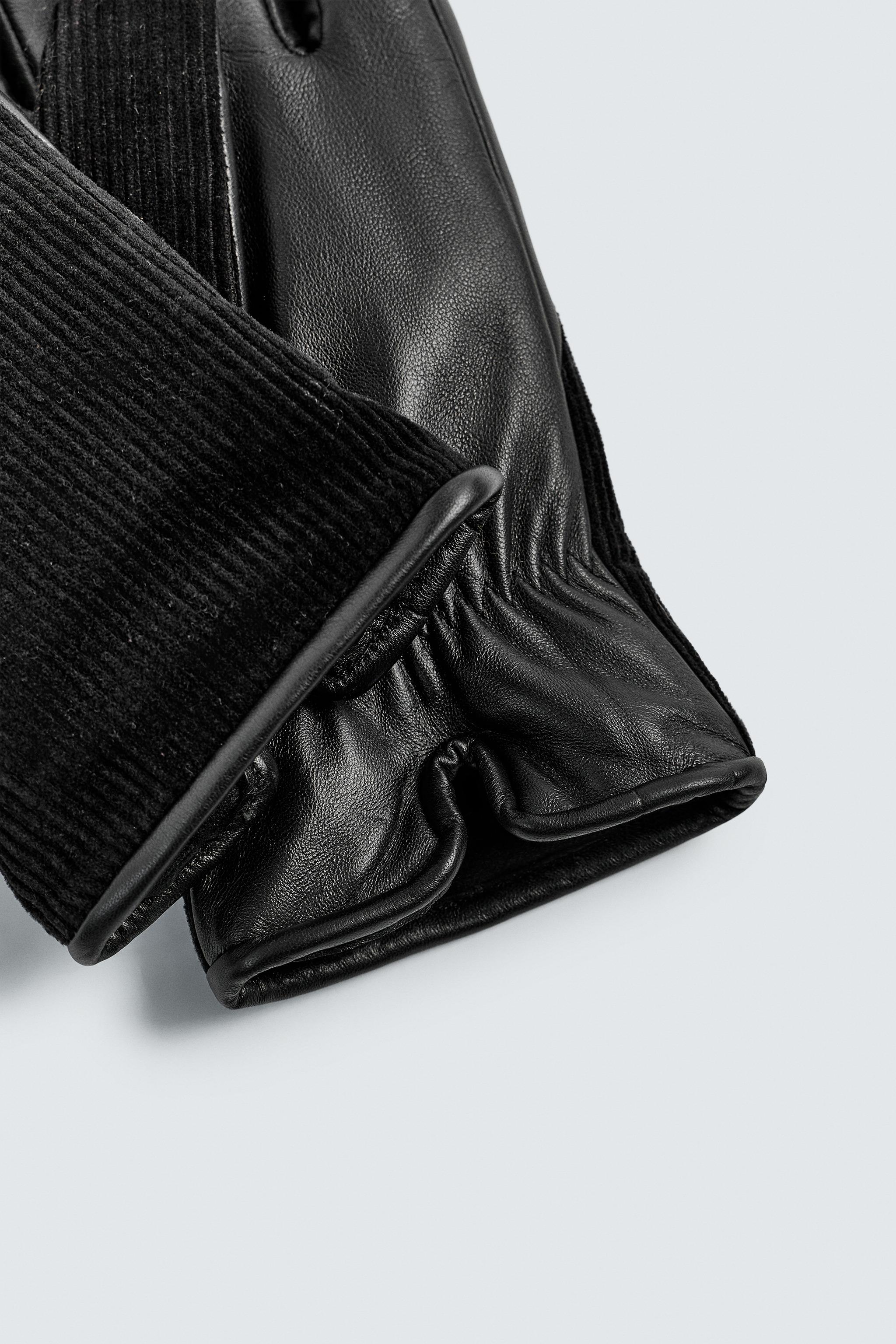 GANTS EN CUIR BIMATIÈRE AVEC TISSU DE VELOURS CÔTELÉ