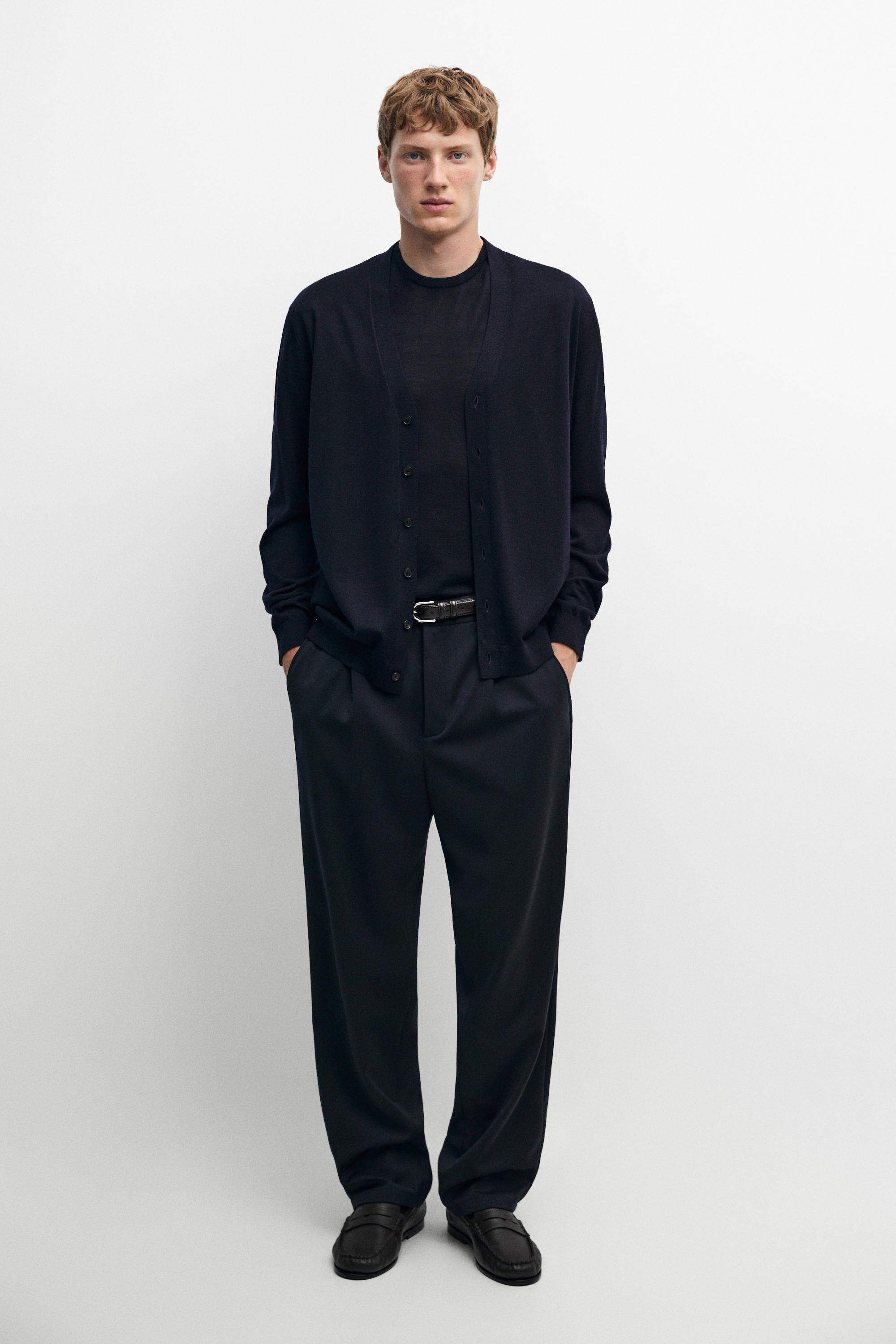 Merino wool button-up cardigan — Navy blue