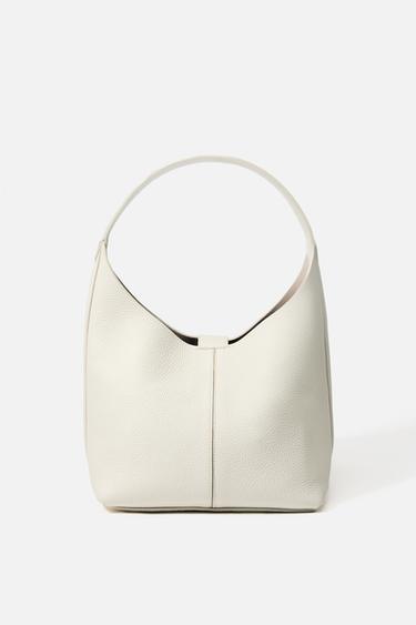 Zara GRAINED LEATHER BUCKET BAG - Ecru