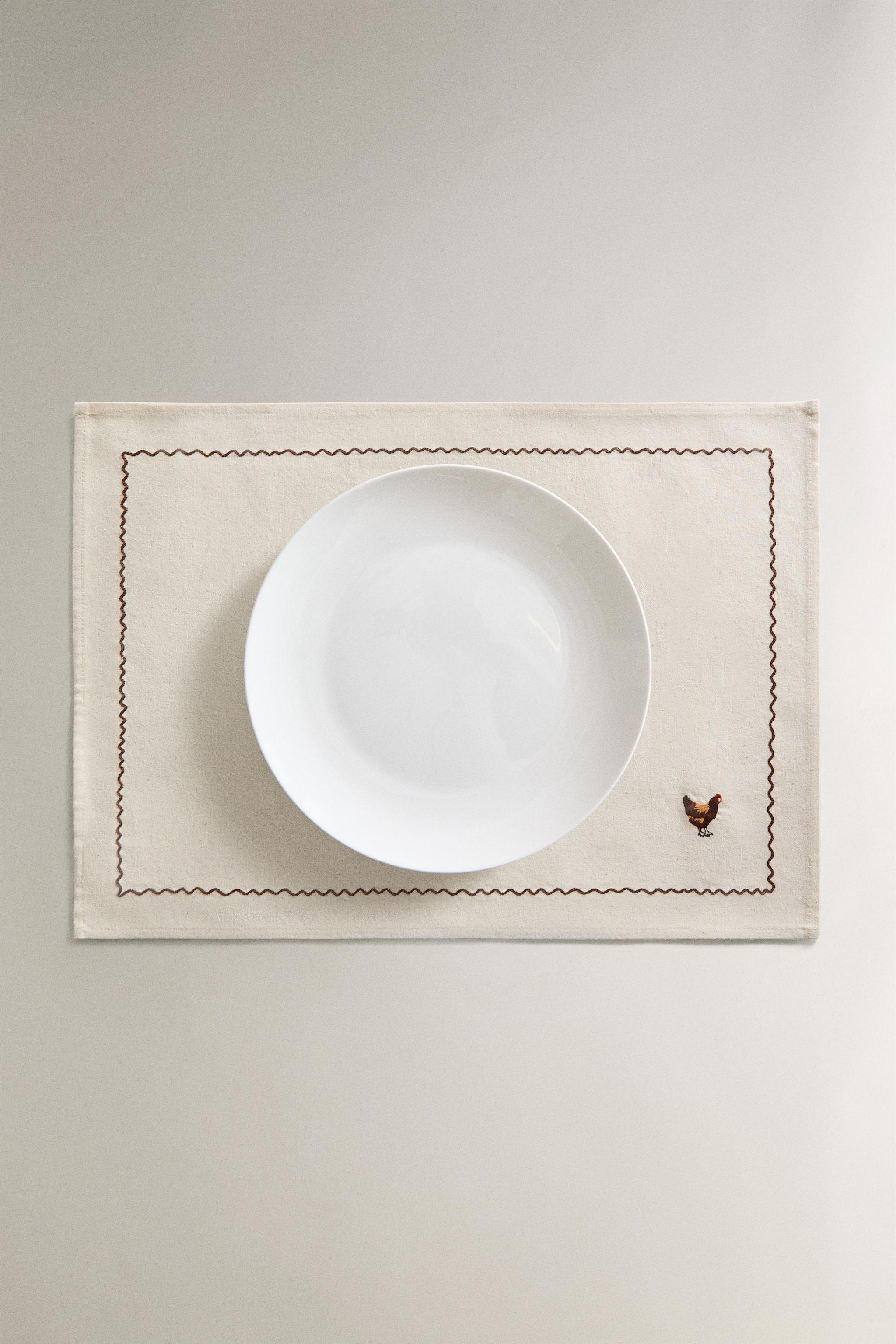 SET DE TABLE COTON BRODÉ POULE